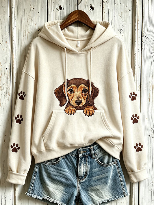Women's cute dog pattern printed casual hoodie