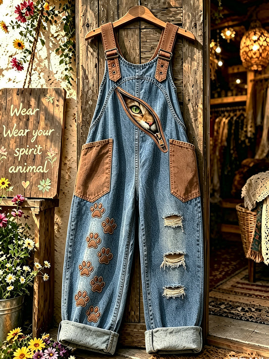 Women's Animal Zipper Art Printed overalls