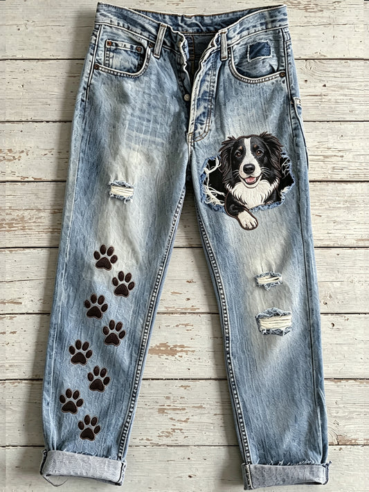Women's Animal Dog Art Print Flared Trousers