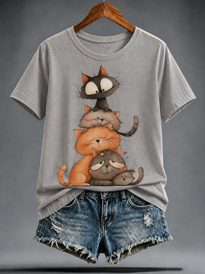 Women's Cute cat print short-sleeved T-shirt