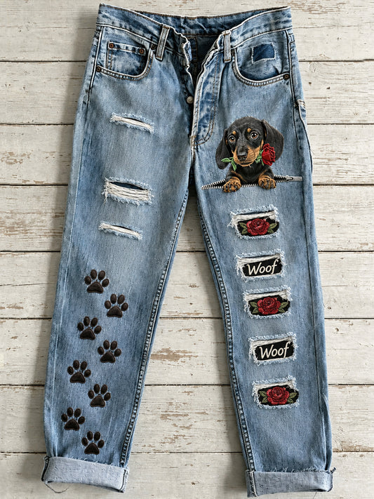 Women's Cute Animal Dog Art Print Flared Trousers
