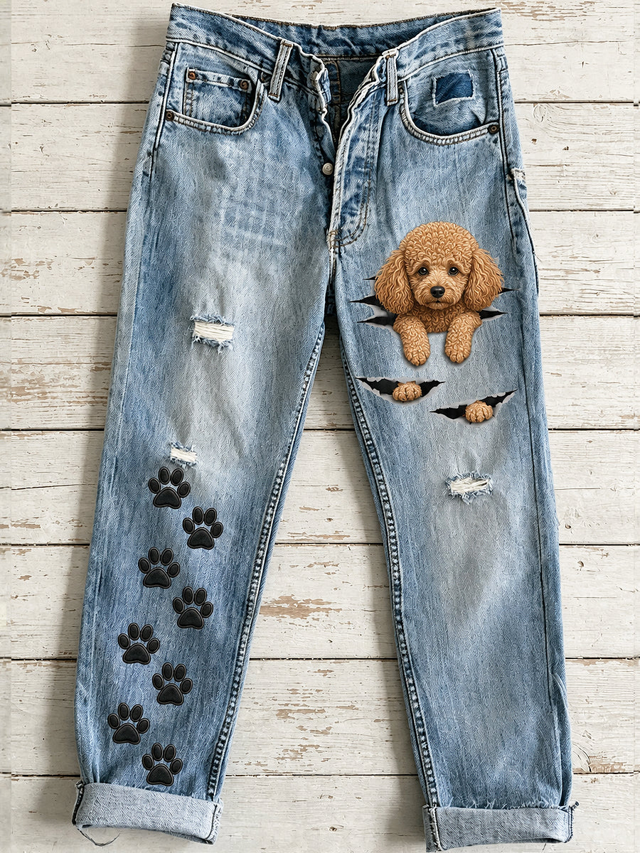 Women's Cute Animal Dog Art Print Flared Trousers