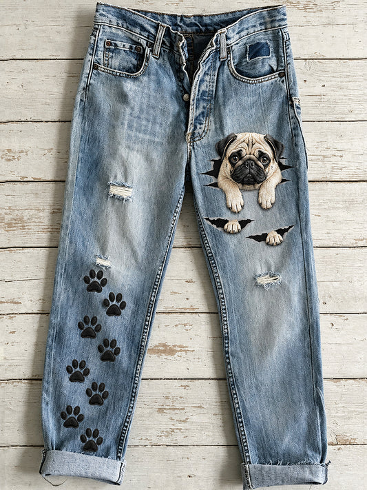 Women's Cute Animal Dog Art Print Flared Trousers