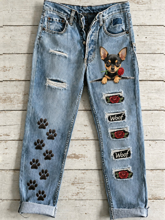 Women's Cute Animal Dog Art Print Flared Trousers