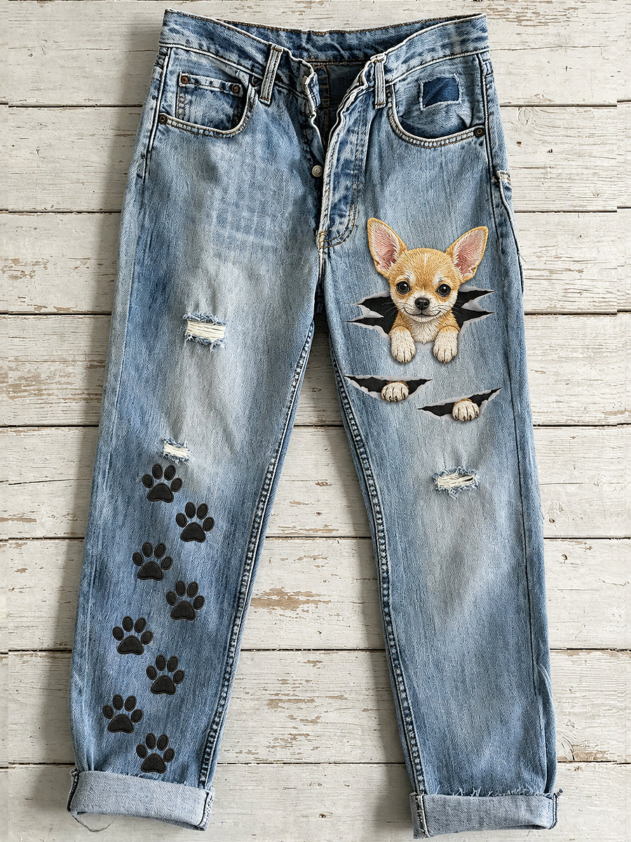 Women's Cute Animal Dog Art Print Flared Trousers