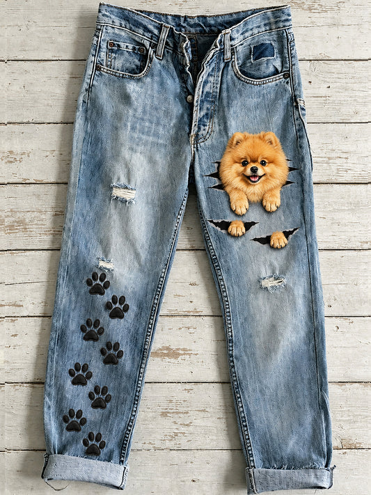 Women's Cute Animal Dog Art Print Flared Trousers