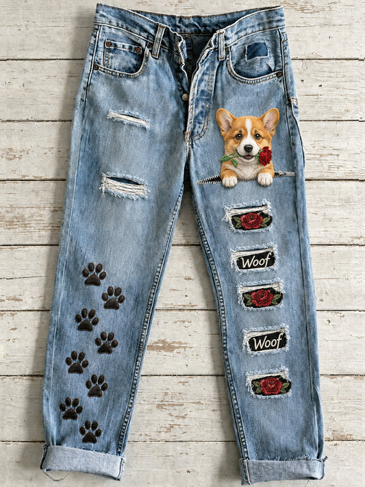 Women's Cute Animal Dog Art Print Flared Trousers
