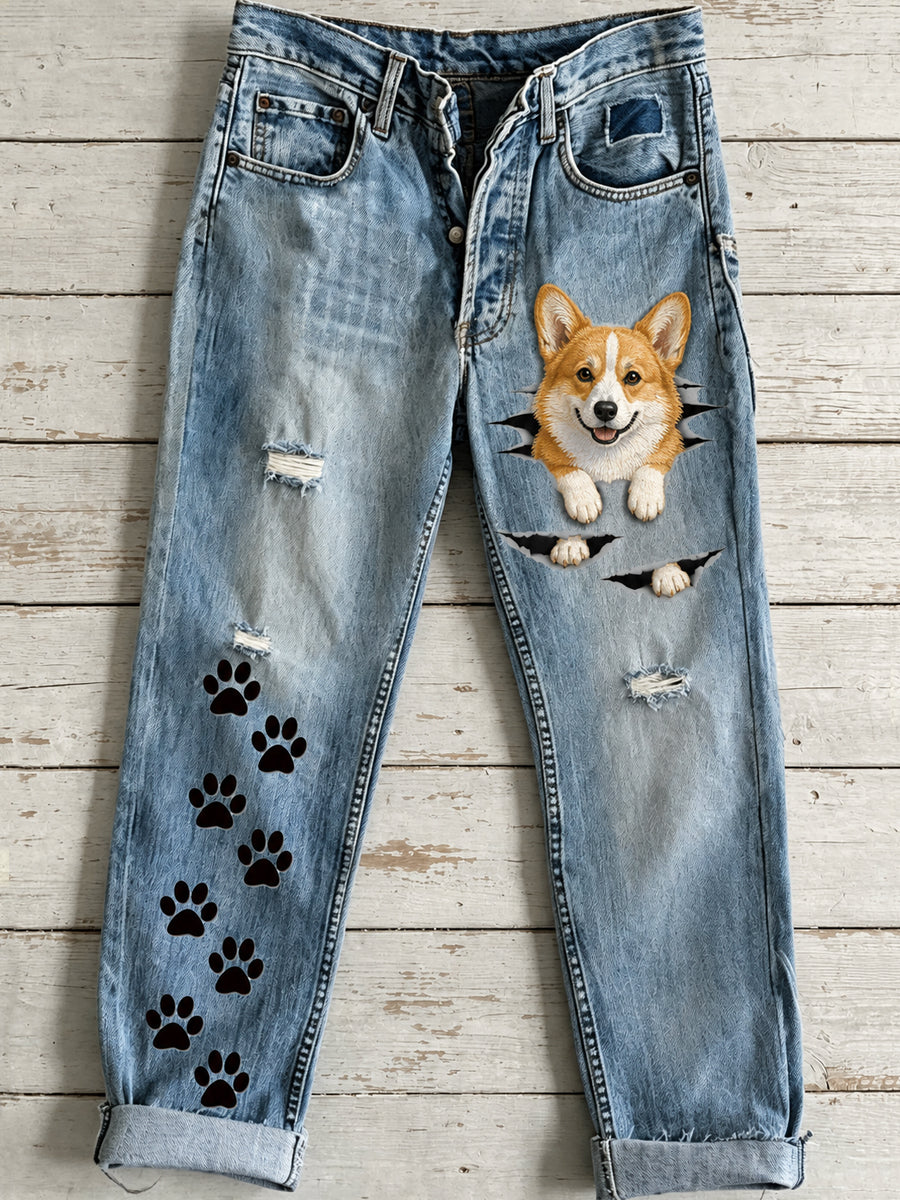 Women's Cute Animal Dog Art Print Flared Trousers