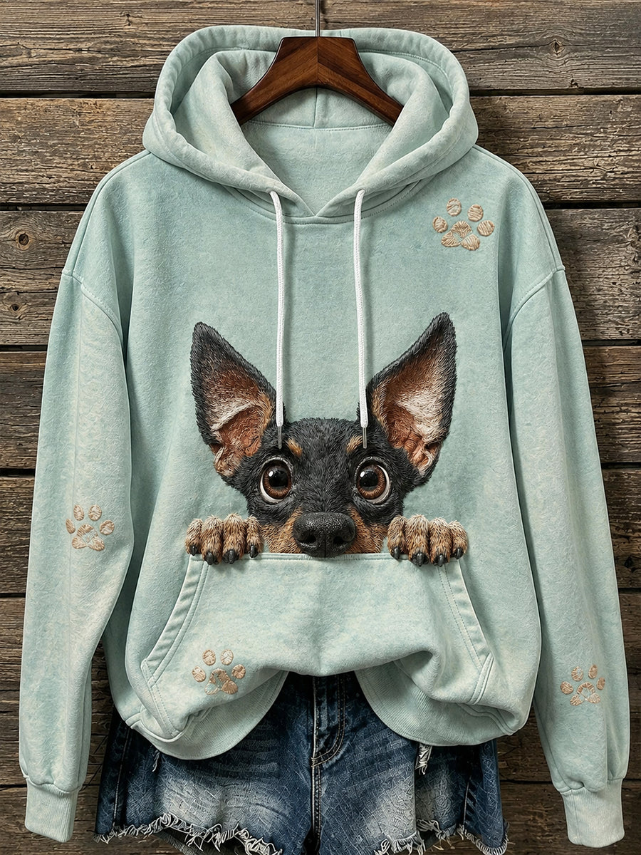Women's Cute Manchester Terrier & Paws Print Cozy Hoodie