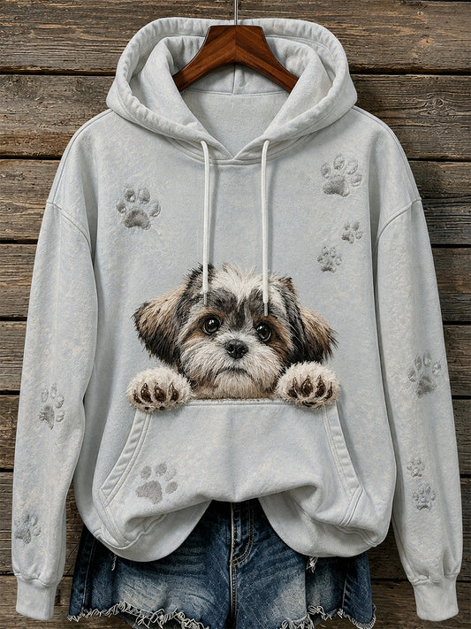 Women's Cute Shih Tzu & Paw Print Cozy Hoodie