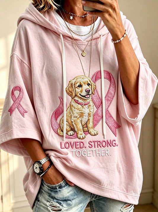 Women’s Loved Strong Together Pink Ribbon Golden Retriever Print Hoodie
