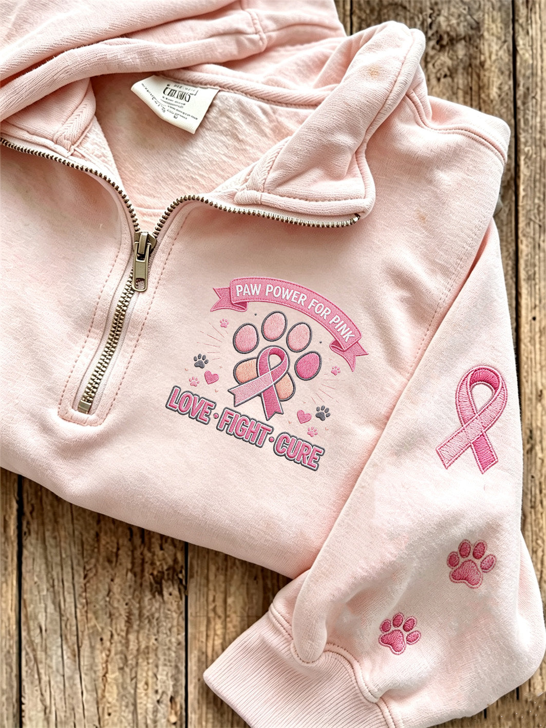 Women's Breast Cancer Themed Cute Dog Pattern Prints Casual Half-Zipper Sweatshirt