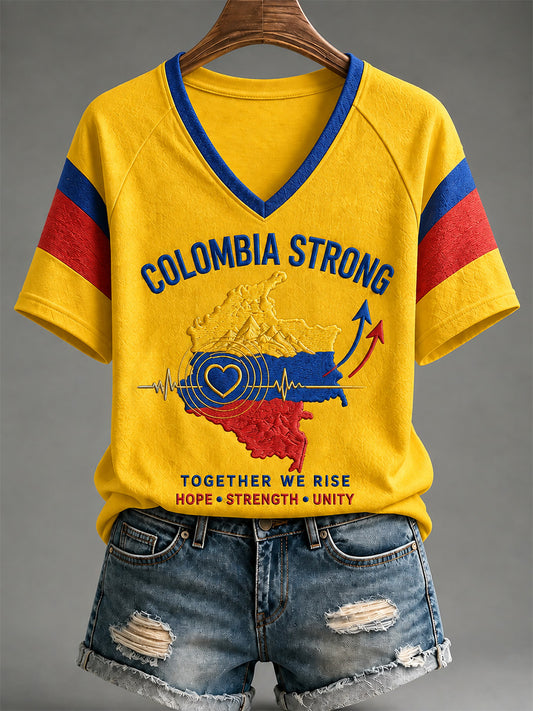Women's Colombia Strong Print Casual V-Neck Tee