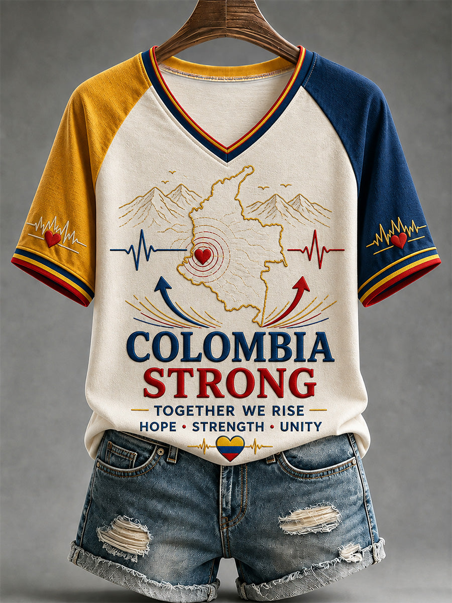 Women's Colombia Strong Print Casual V-Neck Tee