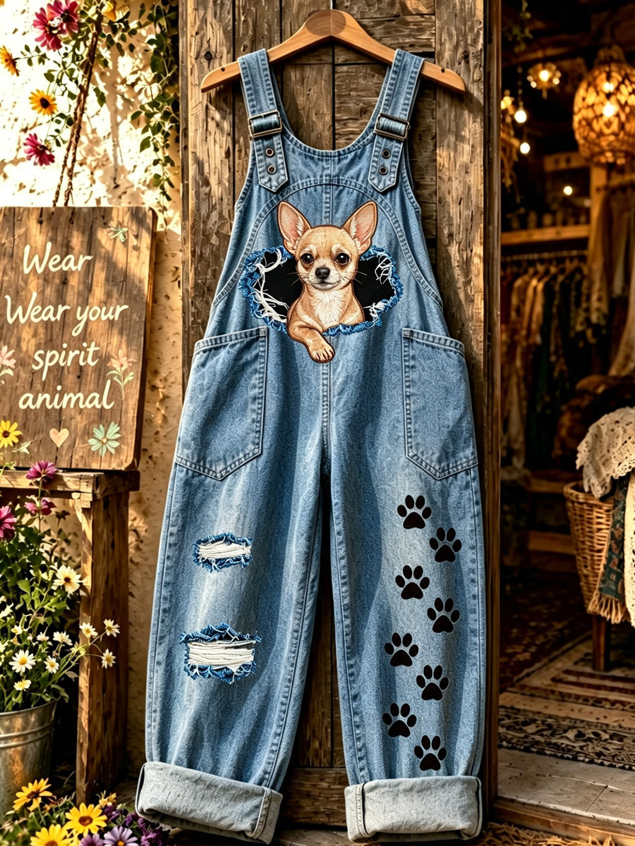 Women's Animal Dog Art Printed Overalls