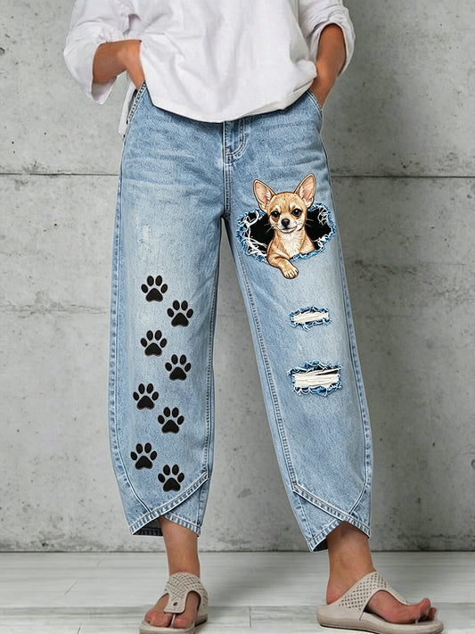 Women's Animals Dog Art Print Flared Trousers