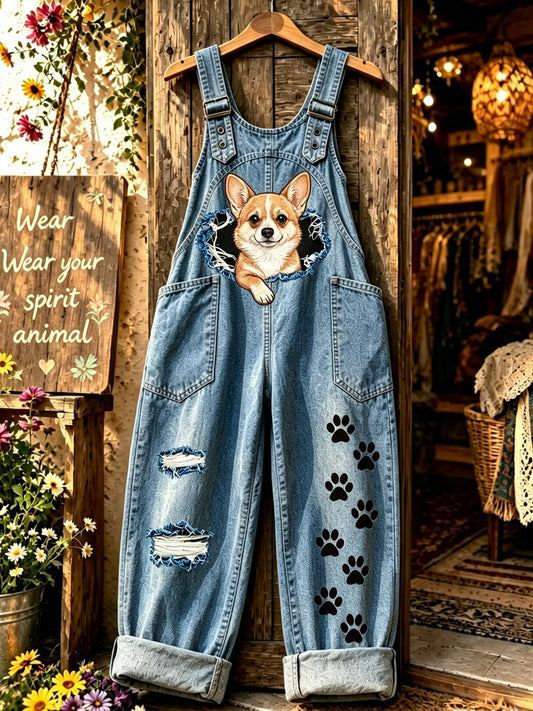 Women's Animal Dog Art Printed Overalls