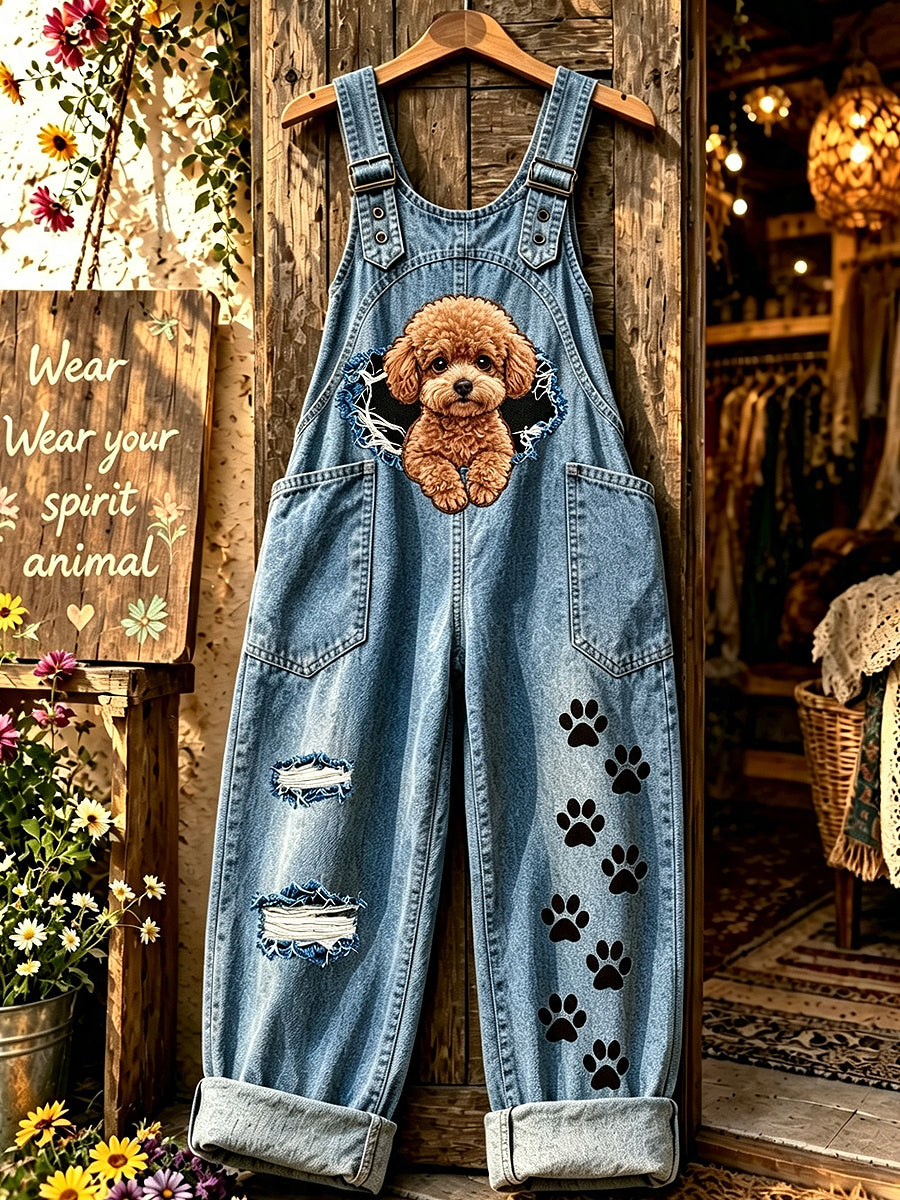 Women's Animal Dog Art Printed Overalls