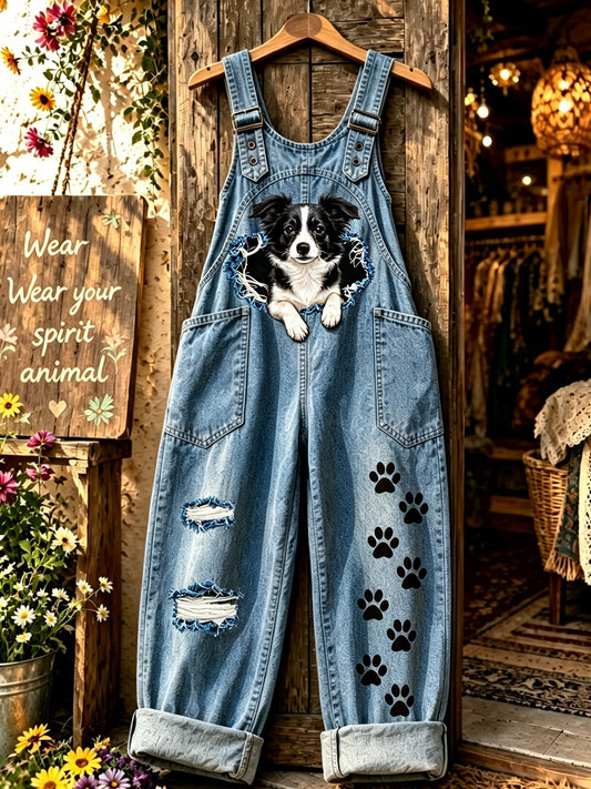 Women's Animal Dog Art Printed Overalls