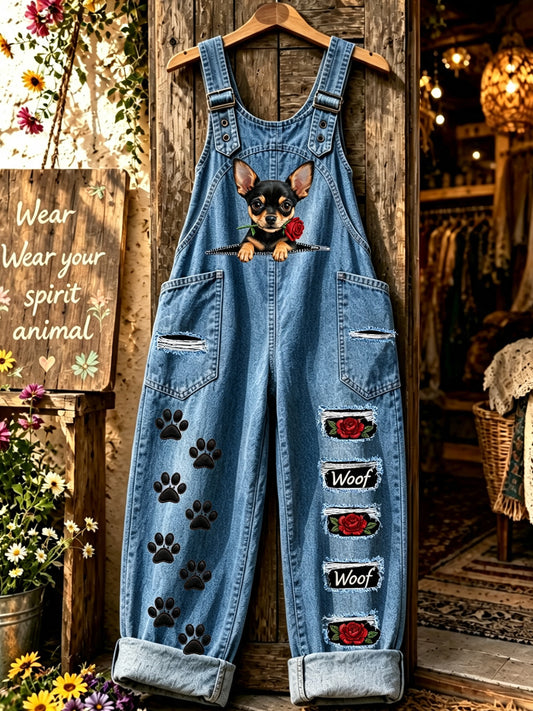 Women's Animal Dog Art Printed Overalls