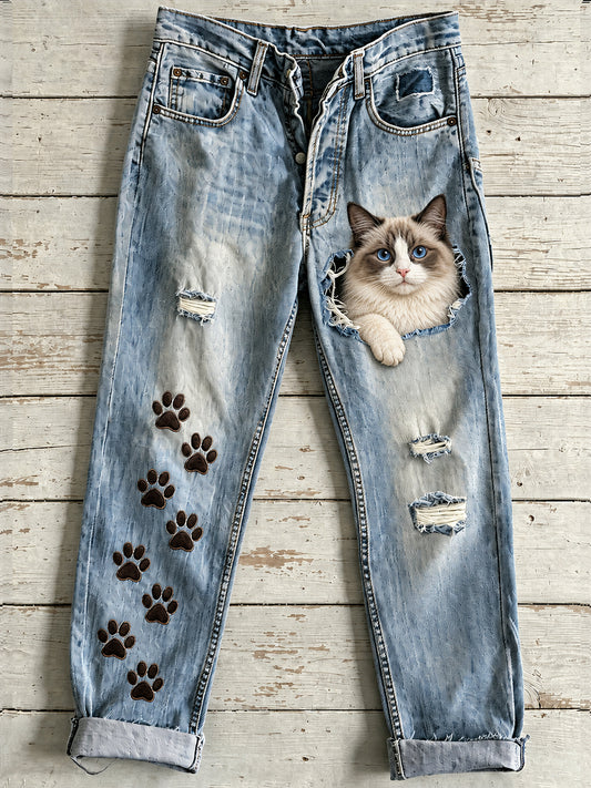 Women's Animal Cat Art Print Flared Trousers