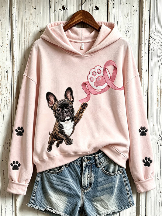 Women's Breast Cancer Themed Cute Dog Pattern Prints Casual  Sweatshirt