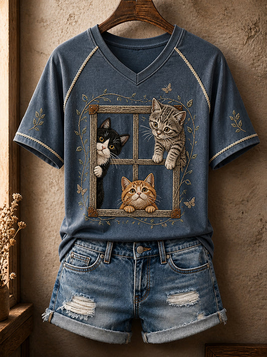 Retro Animal Art Print Art Casual Raglan Sleeve T-Shirt