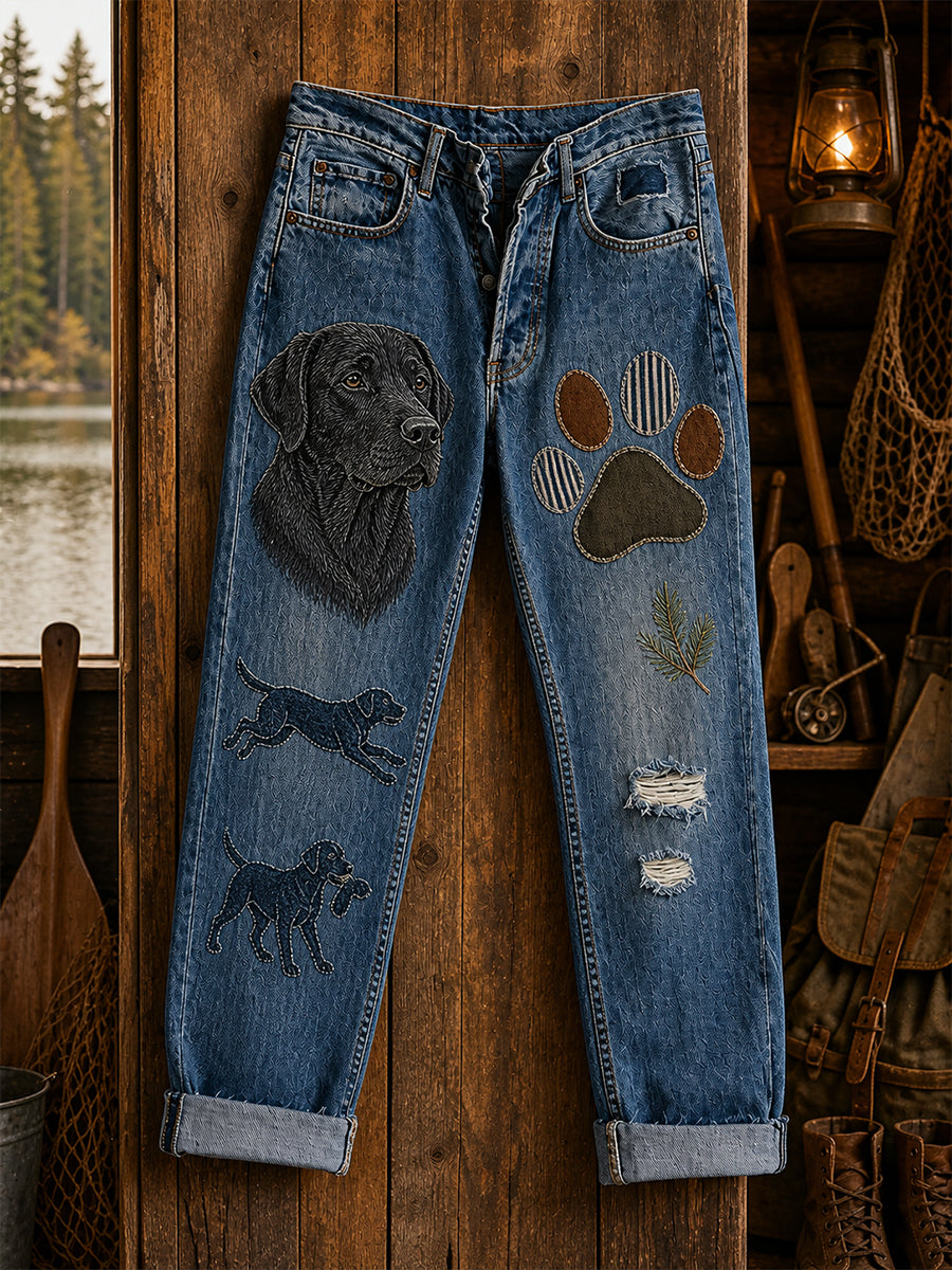 Women's Casual Jeans with Vintage Animal Art Print