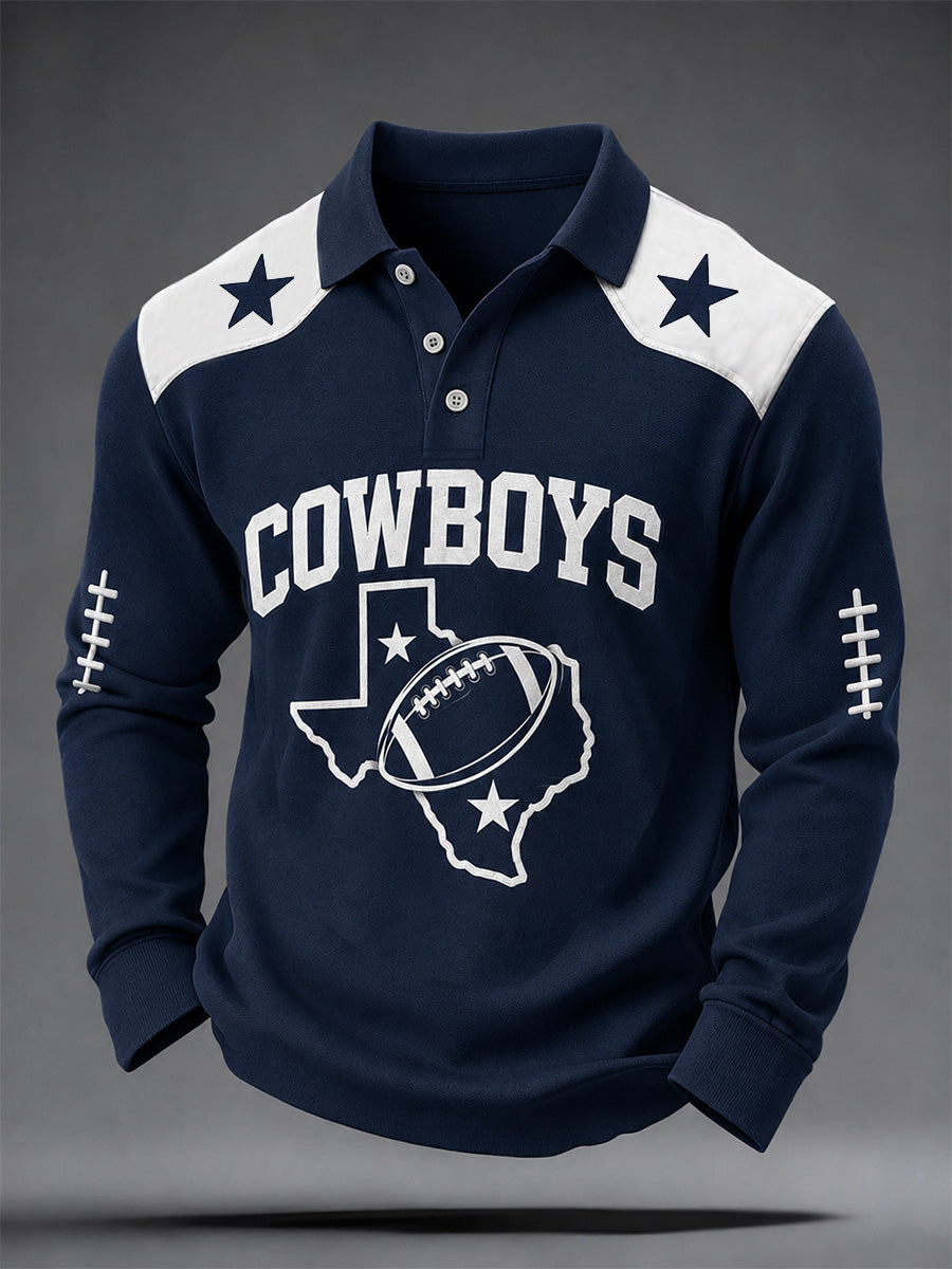 Men's Football Gameday Gift For Football Fans Casual Long Sleeve Polo