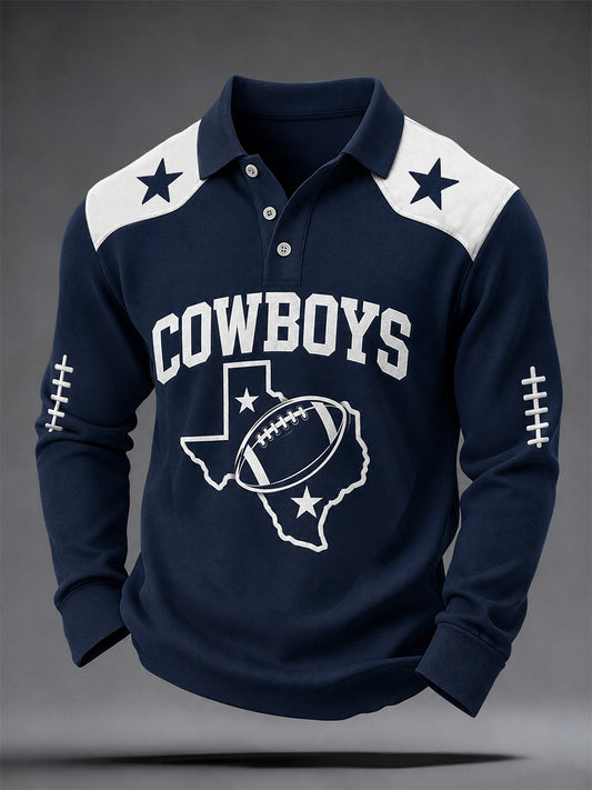 Men's Football Gameday Gift For Football Fans Casual Long Sleeve Polo