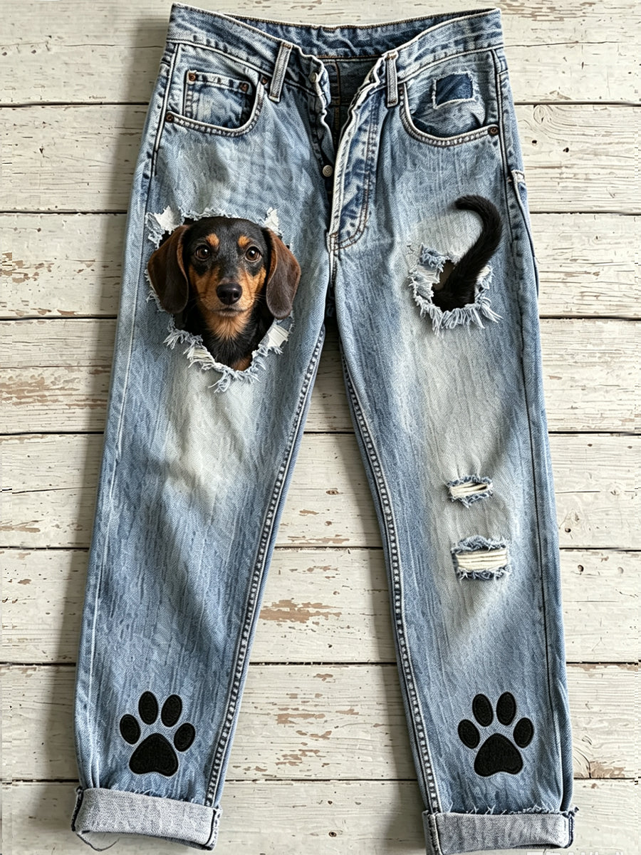 Women's Animal Dog Art Print Flared Trousers