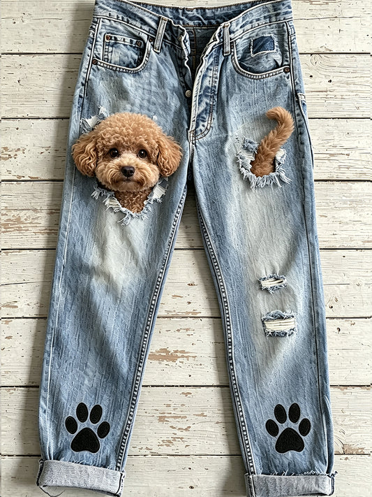 Women's Animal Dog Art Print Flared Trousers