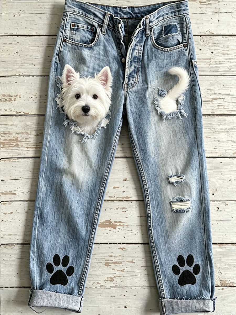 Women's Animal Dog Art Print Flared Trousers
