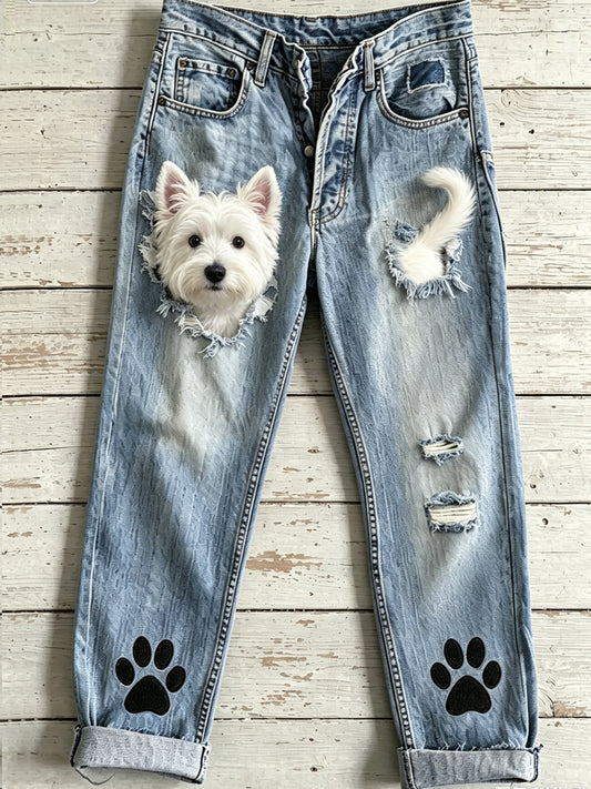 Women's Animal Dog Art Print Flared Trousers