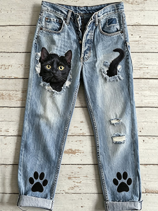 Women's Animal Cat Art Print Flared Trousers