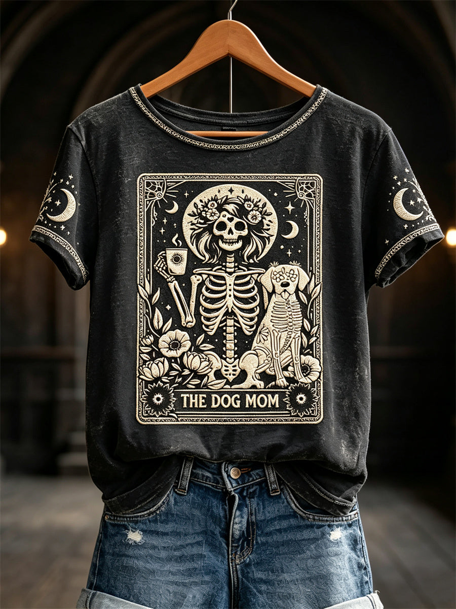 Women's The Dog Mom Skeleton Halloween Mystical Art Print short-sleeved T-shirt