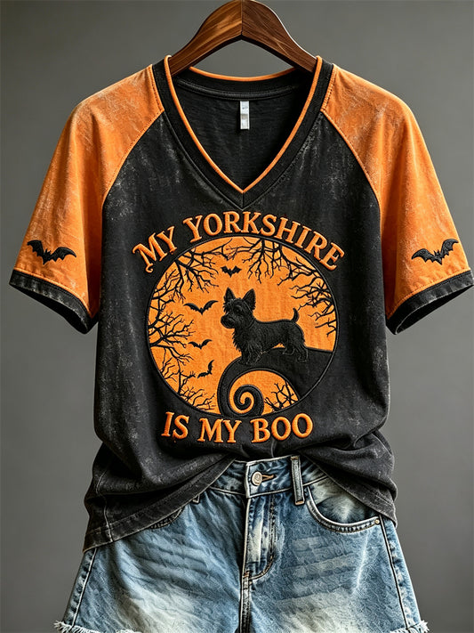 Women's My Yorkshire Is My Boo Halloween Dog Mom Print short-sleeved T-shirt
