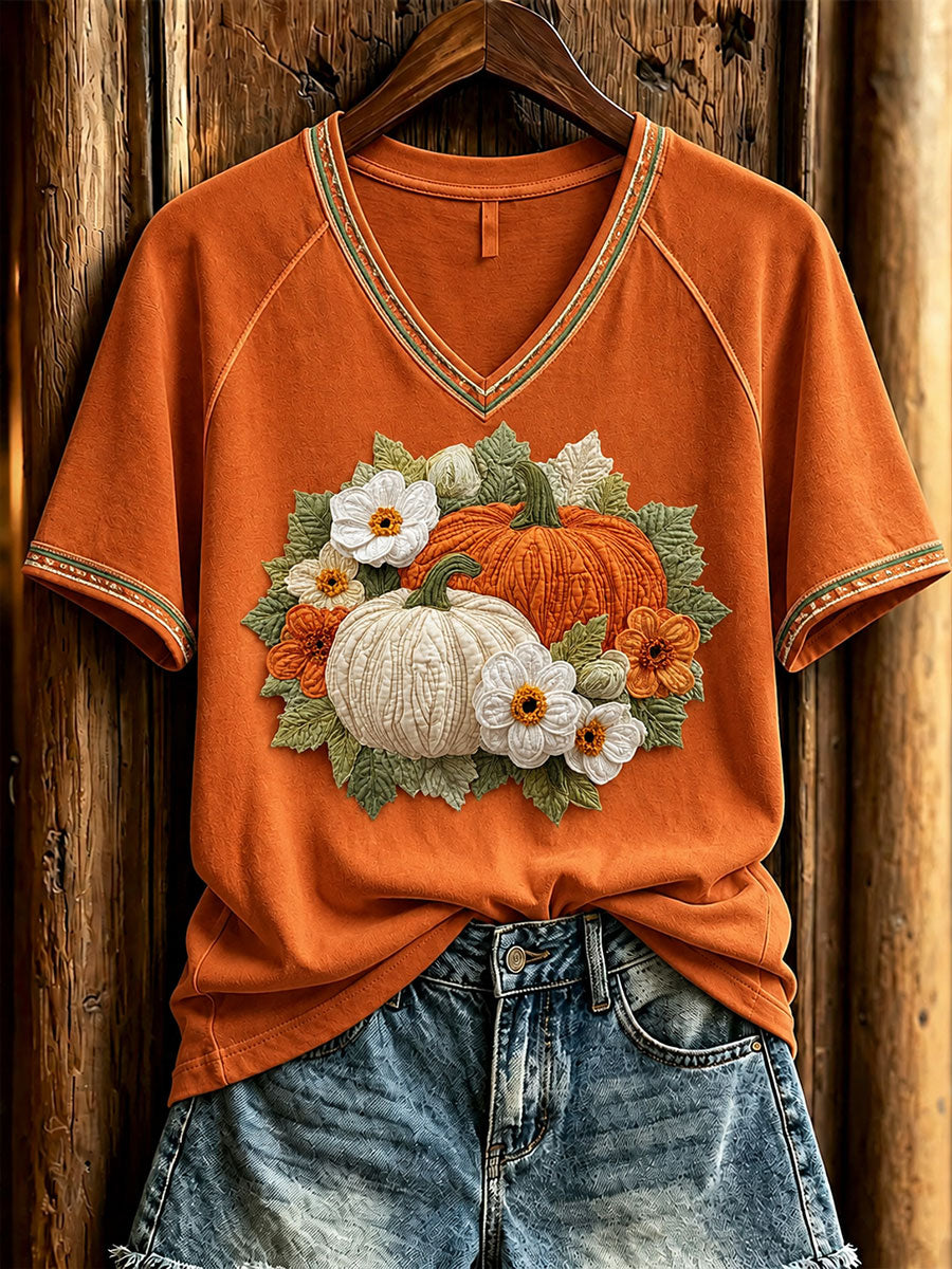 Women's Fall Pumpkin Print Casual T-Shirt