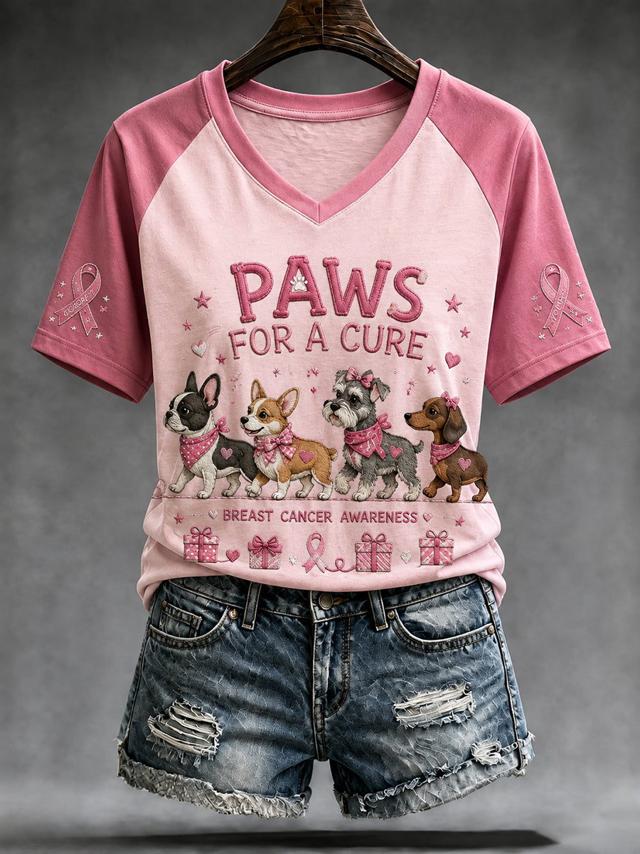 Women's Breast Cancer Awareness & World Dog Day Graphic Print Raglan Short-Sleeve T-Shirt