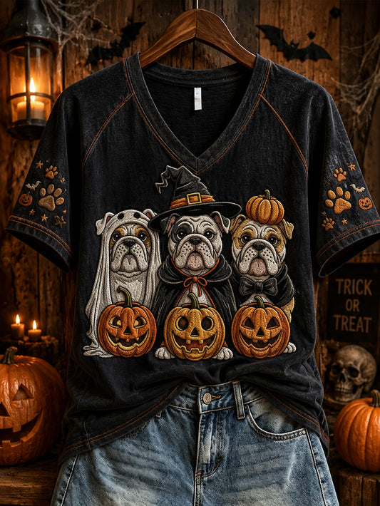 Women's Halloween Style Cute Dog Pattern Printed Casual Short Sleeve T-Shirt