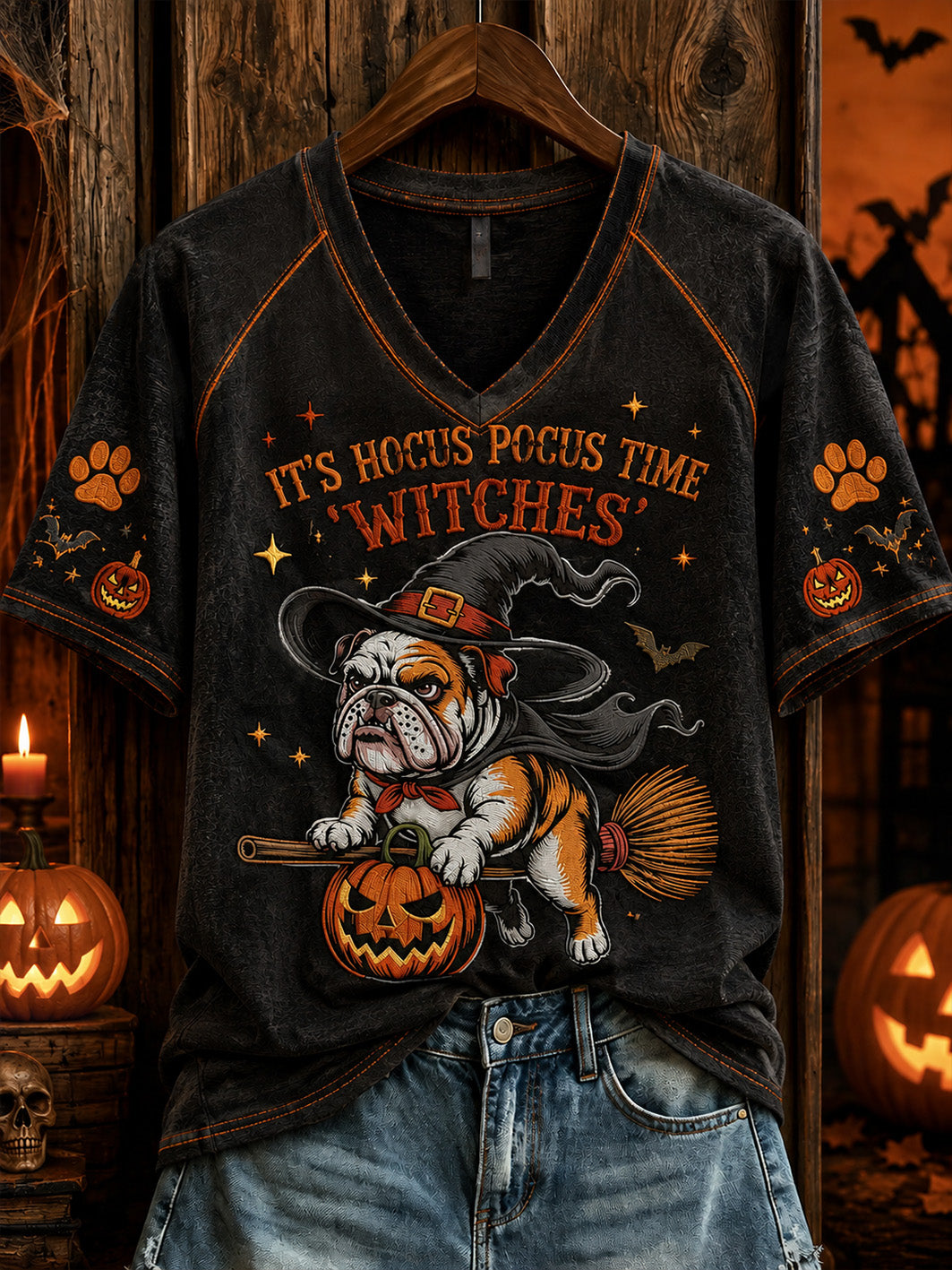 Women's Halloween Style Cute Dog Pattern Printed Casual Short Sleeve T-Shirt