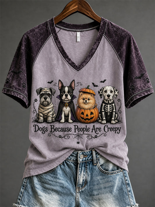 Women's Dogs Because People Are Creepy Halloween Dogs Print short-sleeved T-shirt