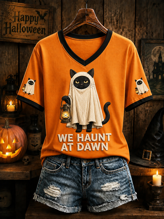Women's Halloween Cat Short-sleeved T-shirt