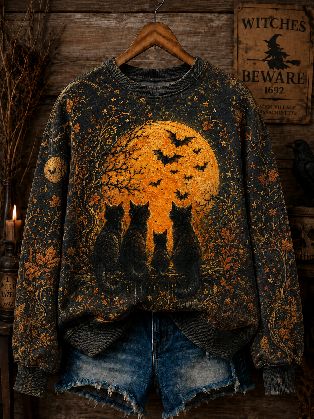 Women's Halloween Cat Regular Sweatshirt
