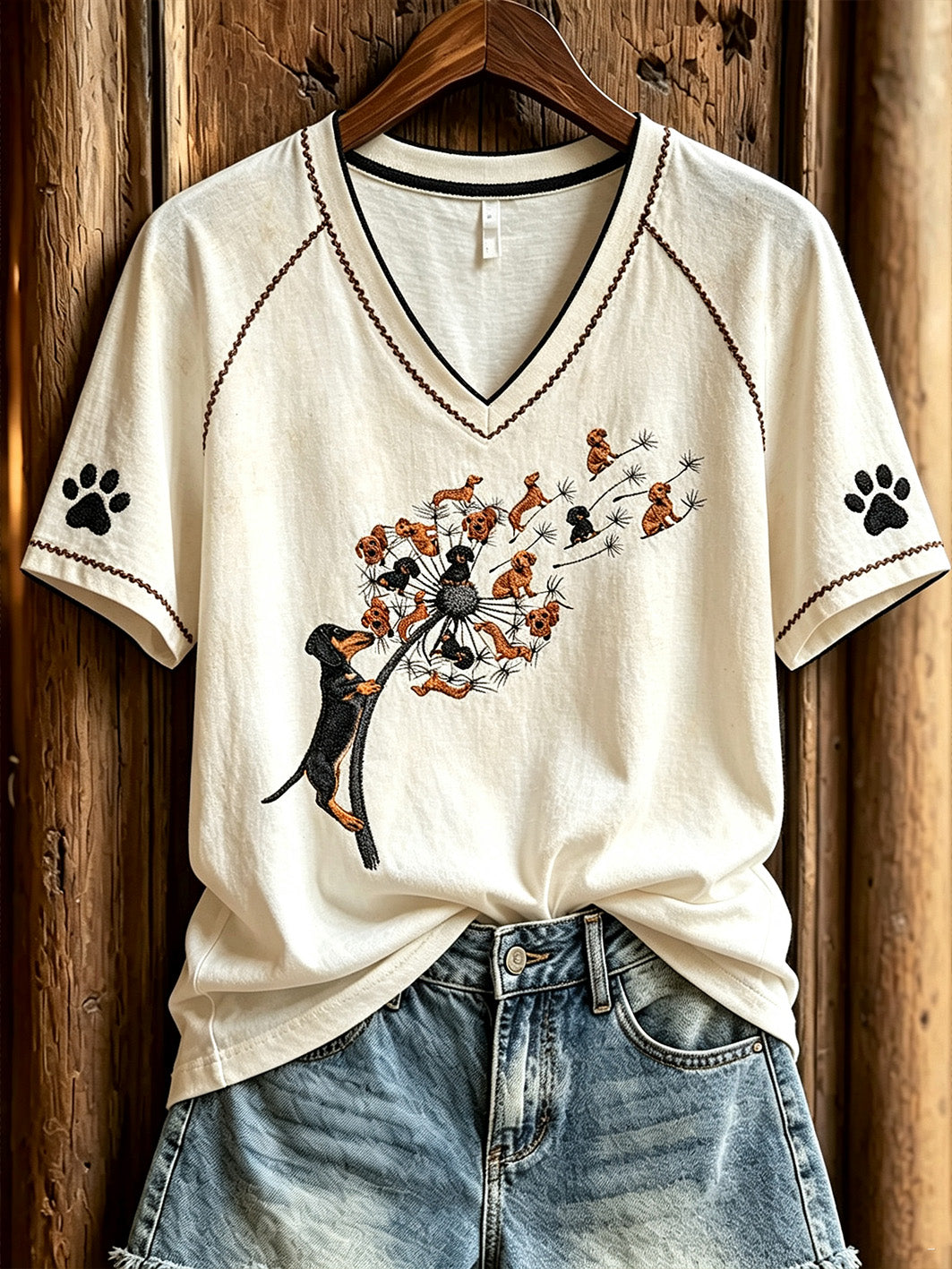 Women's cute little dog pattern printed casual short-sleeve T-shirt