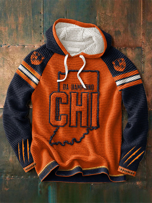 Men's Chicago Football Lover Bear Art Printed French Terry Hoodie