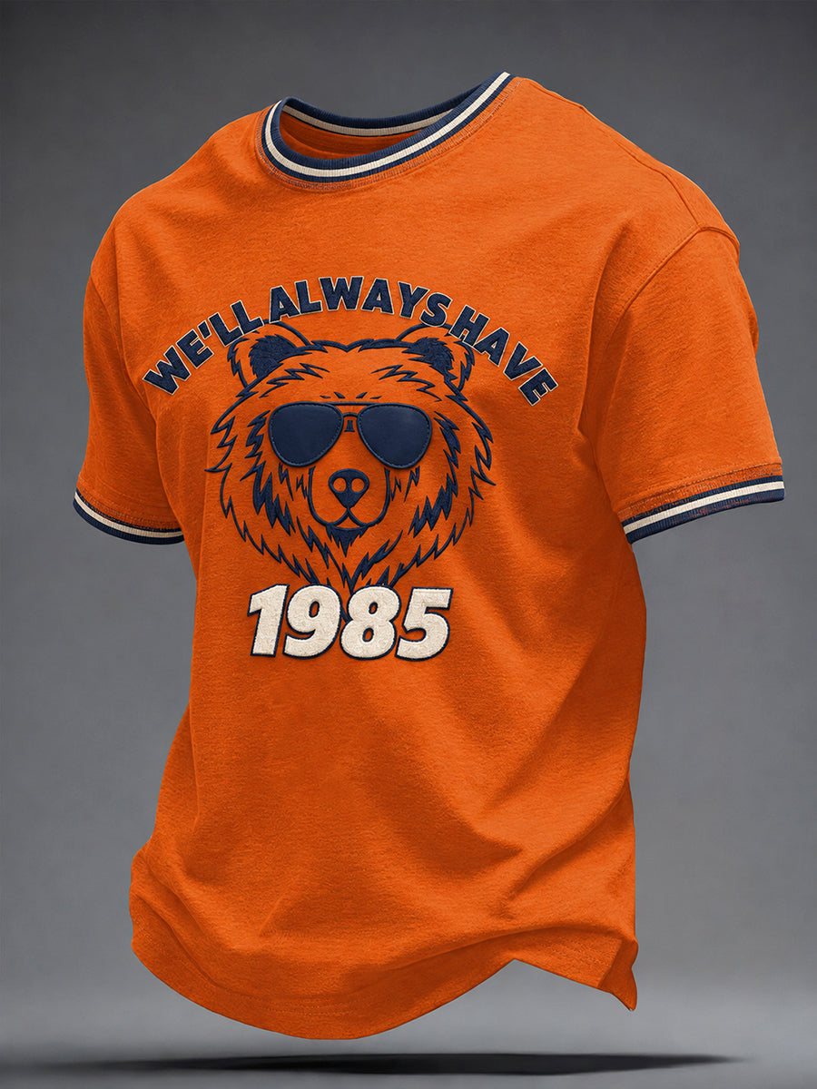 Men's Chicago Football Lover Bear Art Printed T-shirt