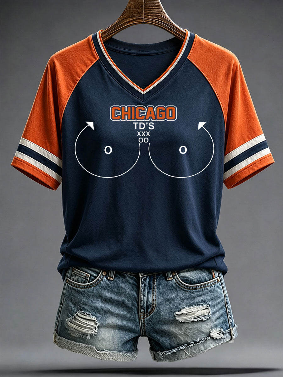 Women's Chicago Football Lover Bear Art Printed T-shirt