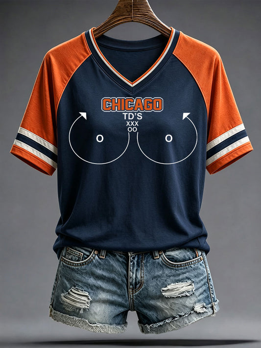 Women's Chicago Football Lover Bear Art Printed T-shirt