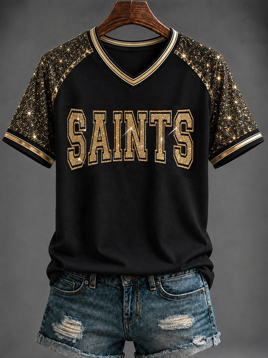 Women's America Football Printed V-neck T-shirt